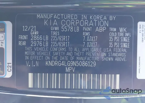 2022 Kia Sorento Hybrid S from USA, damaged, VIN KNDRG4LG9N5086129